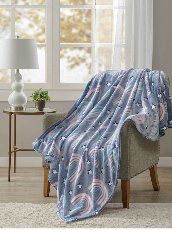 Oeko Tex Other - Your Zone Navy Rainbow Polyester Velvet Plush Glow in the Dark